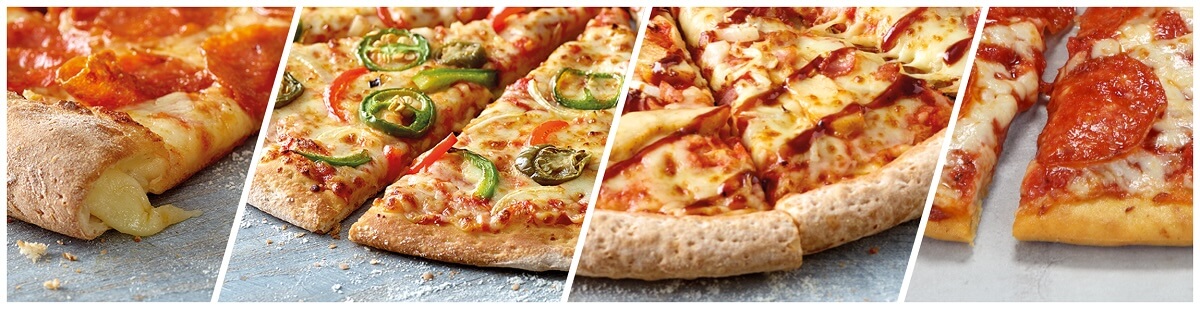 compilation image of different types of pizza slices